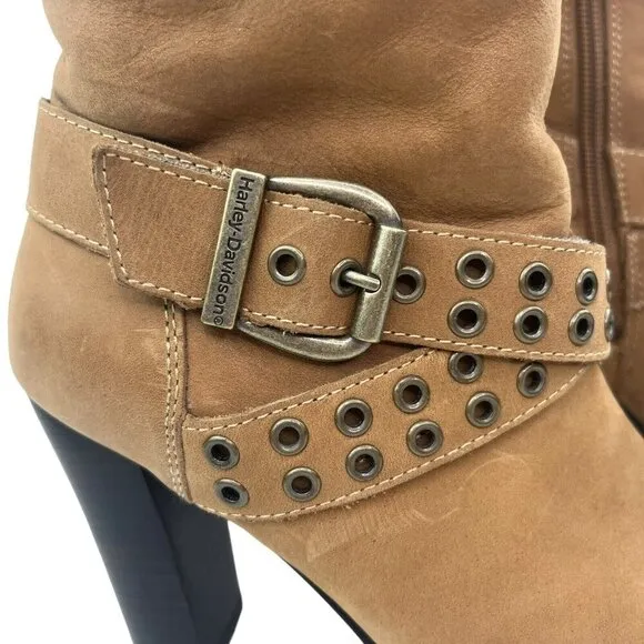 Harley Davidson Women Sz 6.5 Maribel Suede Leather Tall Slouch Heeled Zip Boots