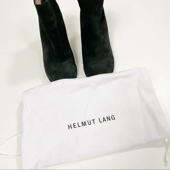 HELMUT LANG Calf Suede Block Heel Black Ankle Boots
