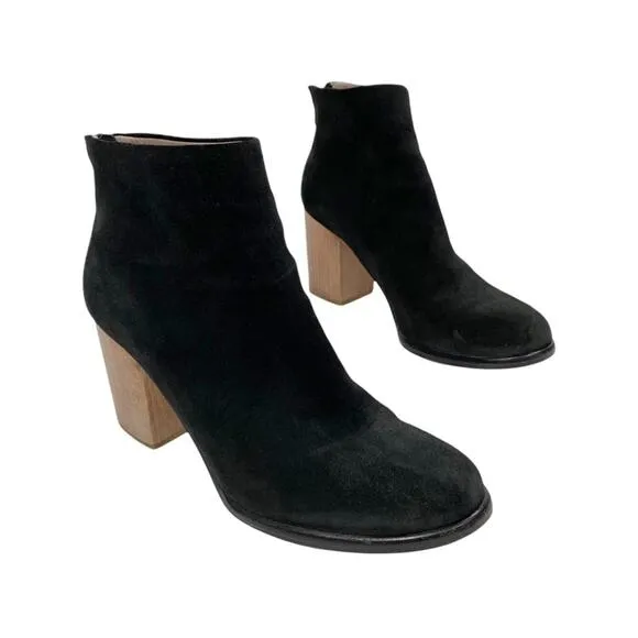 HELMUT LANG Calf Suede Block Heel Black Ankle Boots