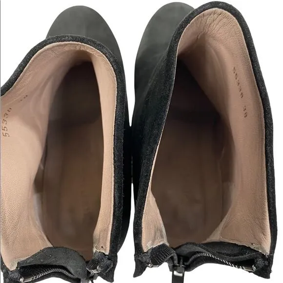 HELMUT LANG Calf Suede Block Heel Black Ankle Boots