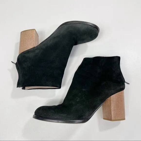 HELMUT LANG Calf Suede Block Heel Black Ankle Boots