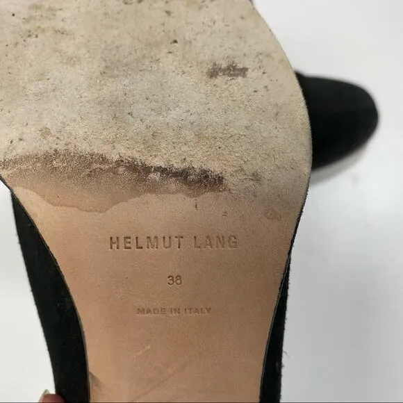 HELMUT LANG Calf Suede Block Heel Black Ankle Boots