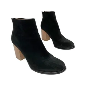 HELMUT LANG Calf Suede Block Heel Black Ankle Boots