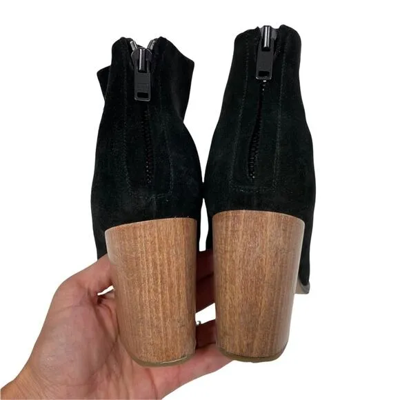 HELMUT LANG Calf Suede Block Heel Black Ankle Boots