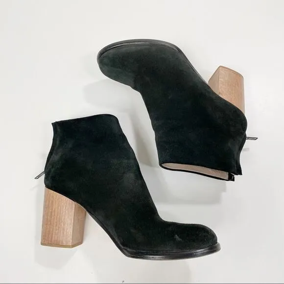 HELMUT LANG Calf Suede Block Heel Black Ankle Boots