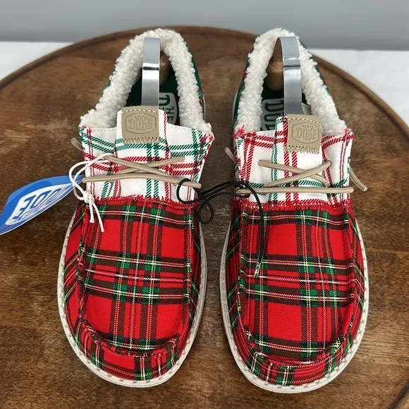 Hey Dude Shoes Kids Youth 4 Wally Tri Y Tartan Plaid Slip On Loafers Chistmas