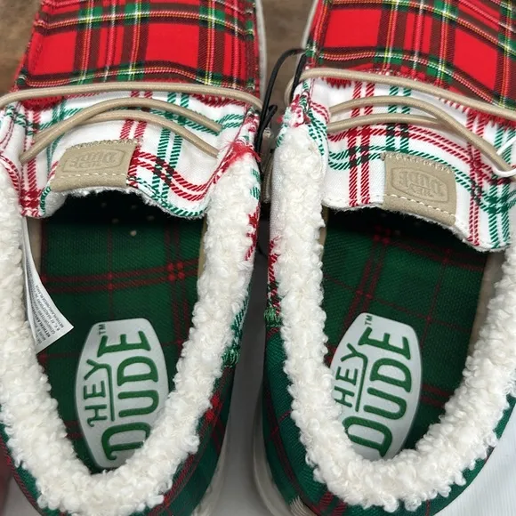 Hey Dude Shoes Kids Youth 4 Wally Tri Y Tartan Plaid Slip On Loafers Chistmas
