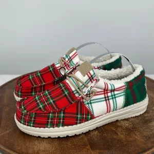 Hey Dude Shoes Kids Youth 4 Wally Tri Y Tartan Plaid Slip On Loafers Chistmas