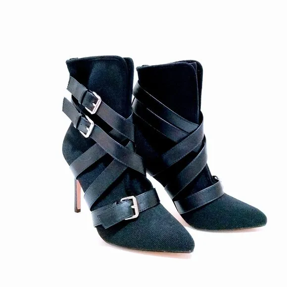 HP🌟 CATHERINE MALANDRINO POINTED STILETTO STRAP BOOTS SIZE 7.5