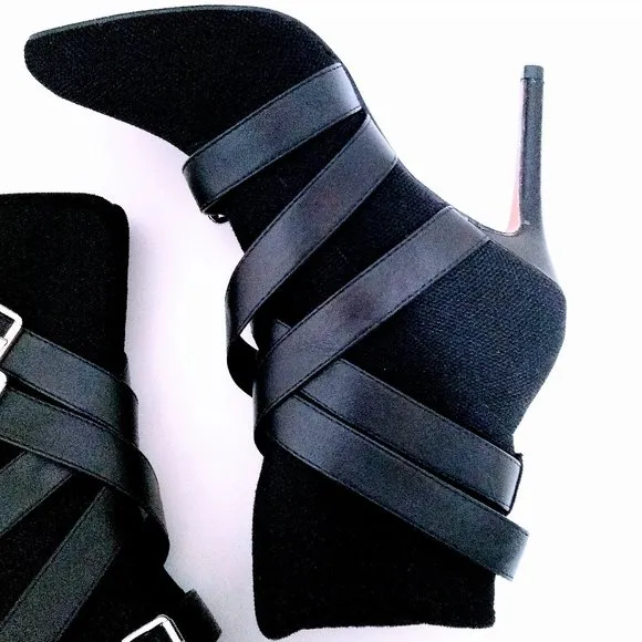HP🌟 CATHERINE MALANDRINO POINTED STILETTO STRAP BOOTS SIZE 7.5