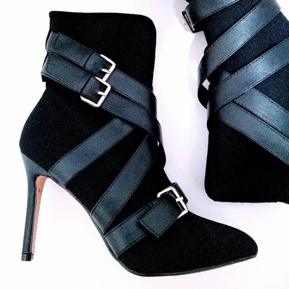 HP🌟 CATHERINE MALANDRINO POINTED STILETTO STRAP BOOTS SIZE 7.5