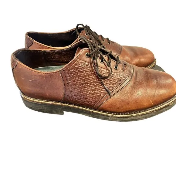 H.S. Trask Men's 10.5 Bozeman Montana Brown Leather Saddle Shoes Oxfords Lace-Up