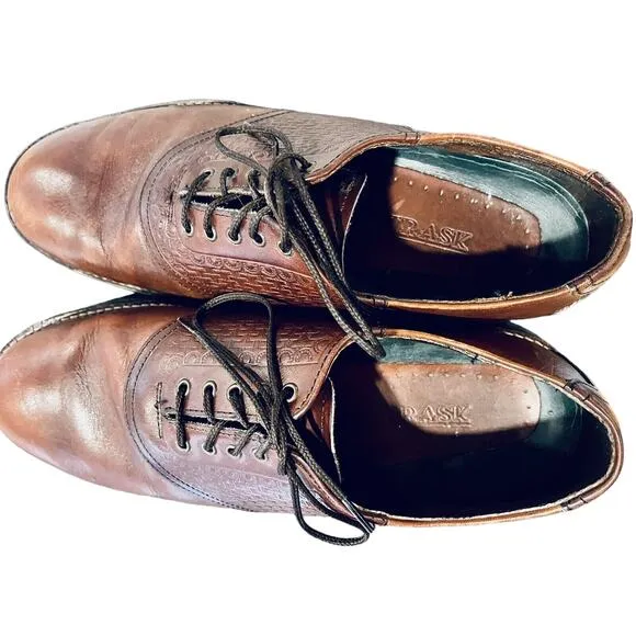 H.S. Trask Men's 10.5 Bozeman Montana Brown Leather Saddle Shoes Oxfords Lace-Up
