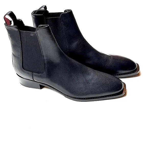 Hugo Black Leather Stacked Chelsea Boots for Men