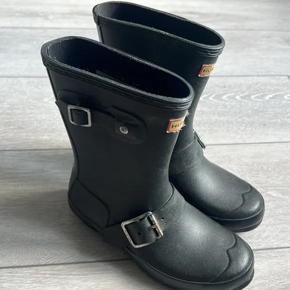 Hunter kids original Black Motorcycle-Style Rain Boots size 3