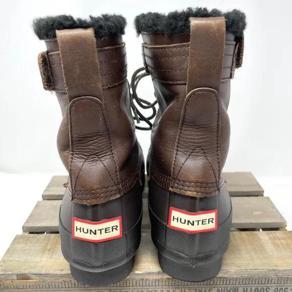 Hunter Lace Up Shearling Lined Duck Boots In Brown Size 9