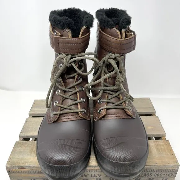 Hunter Lace Up Shearling Lined Duck Boots In Brown Size 9