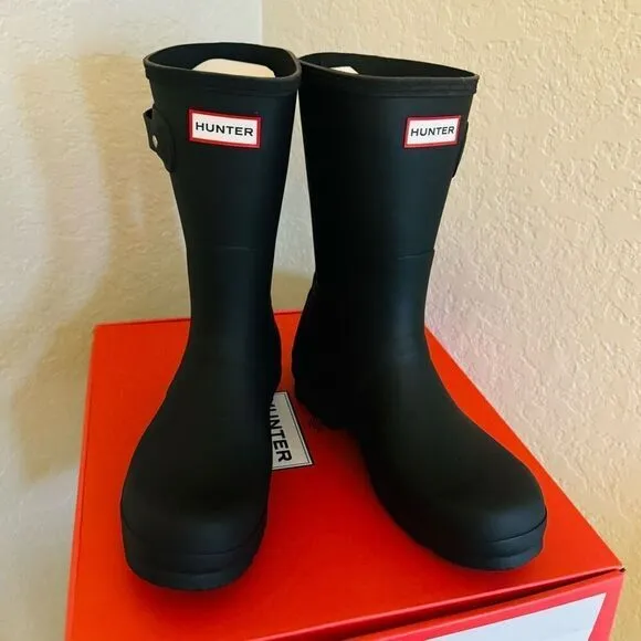 HUNTER Original Short Waterproof Rain Boot, Rubber Black, Size 13, NWT