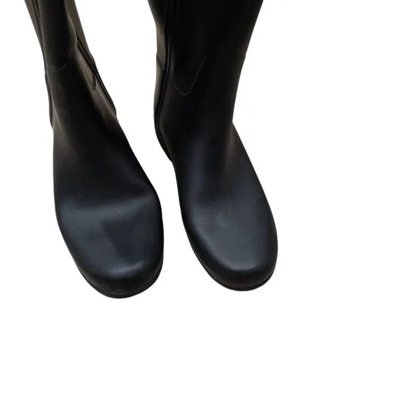 Hunter Refined Tall Rain Boots Women's 7 Black Buckle Strap Waterproof Outdoor