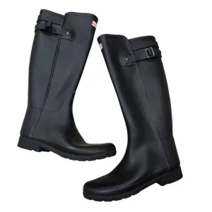 Hunter Refined Tall Rain Boots Women's 7 Black Buckle Strap Waterproof Outdoor