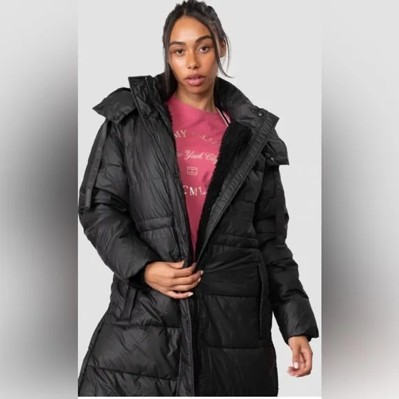 Hunter Womens Black Intrepid Long Puffer‎ hooded coat Size Medium new