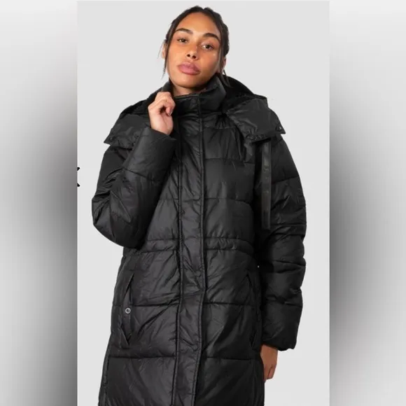 Hunter Womens Black Intrepid Long Puffer‎ hooded coat Size Medium new