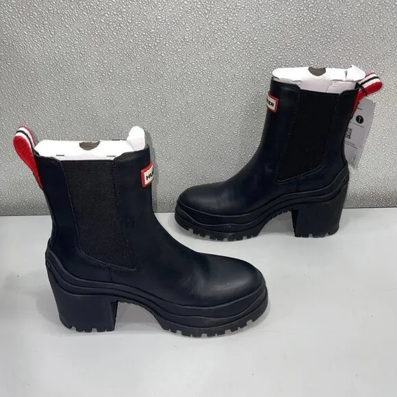Hunter Women’s Miana Heeled Waterproof Chelsea Boots – Black Size 6 – New With B
