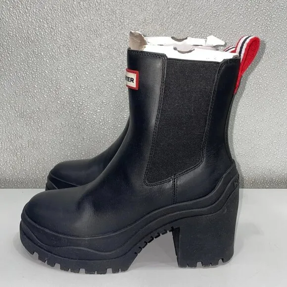 Hunter Women’s Miana Heeled Waterproof Chelsea Boots – Black Size 6 – New With B