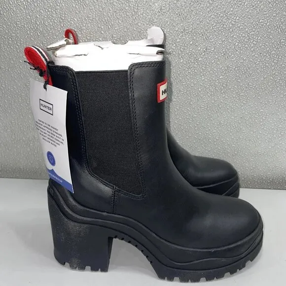 Hunter Women’s Miana Heeled Waterproof Chelsea Boots – Black Size 6 – New With B