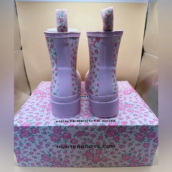 Hunter x LoveShackFancy Womens Play Rain Boot Pink Floral Rose Heart Size 10 NWT