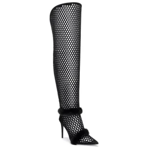 IAMJENNIFERLE sz 37 Black Mesh Thigh-High Stiletto Boots NWT