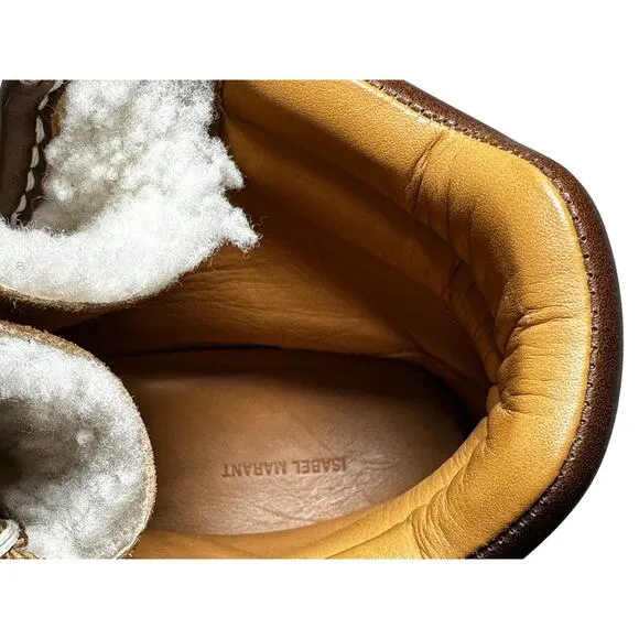 Isabel Marant Alpica Leather Boots Wedge Winter Outdoors Hiking Shearling 39