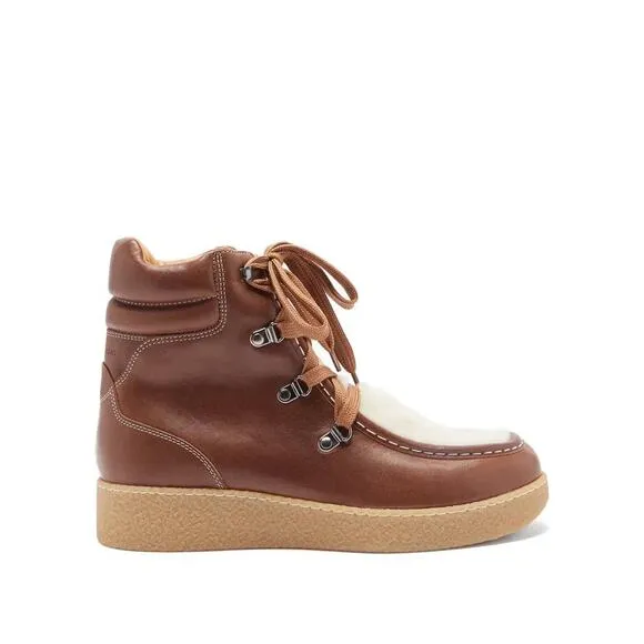 Isabel Marant Alpica Leather Boots Wedge Winter Outdoors Hiking Shearling 39