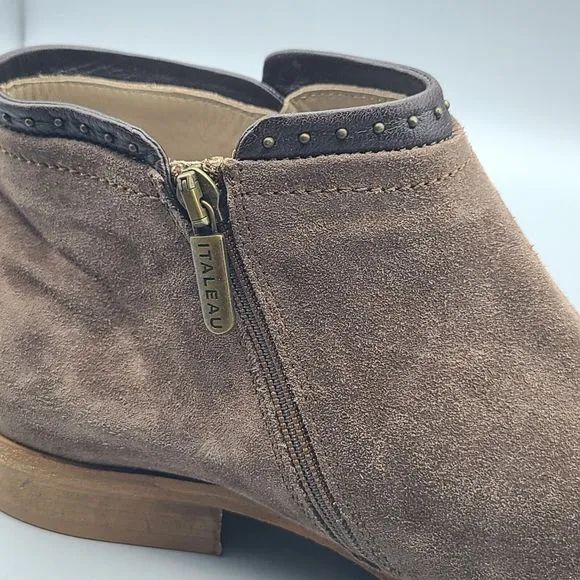 Italeau Shoes Womens Ankle Boots Brown Suede Leather Zip Miralda Sz 9 39.5 New
