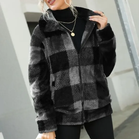 Ivory Plaid Collared Jacket
