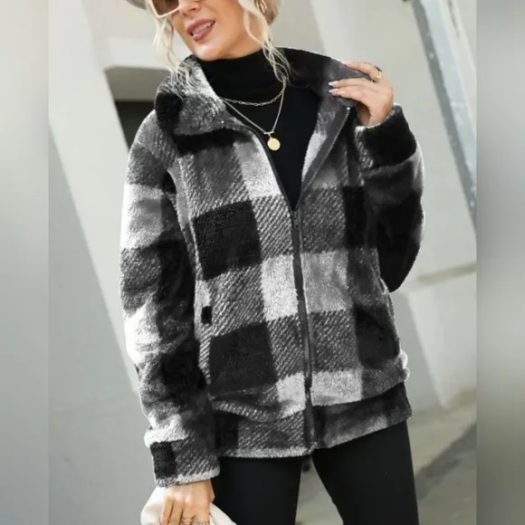 Ivory Plaid Collared Jacket
