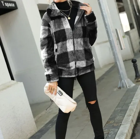 Ivory Plaid Collared Jacket