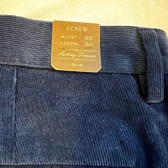 J Crew 32 x 29 Slim Fine Wale Corduroy Pants Rich Cobalt Blue NWT!​​​​​​​​​​​​
