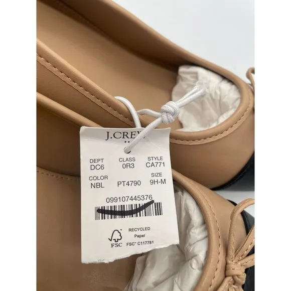 J. Crew Cap Toe Ballet Block Heels Pumps Bows Sz 9.5 Corpcore Beige Black Preppy