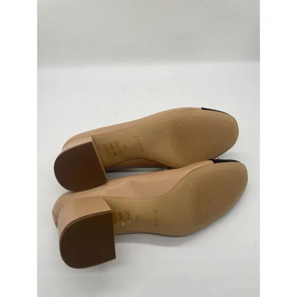 J. Crew Cap Toe Ballet Block Heels Pumps Bows Sz 9.5 Corpcore Beige Black Preppy