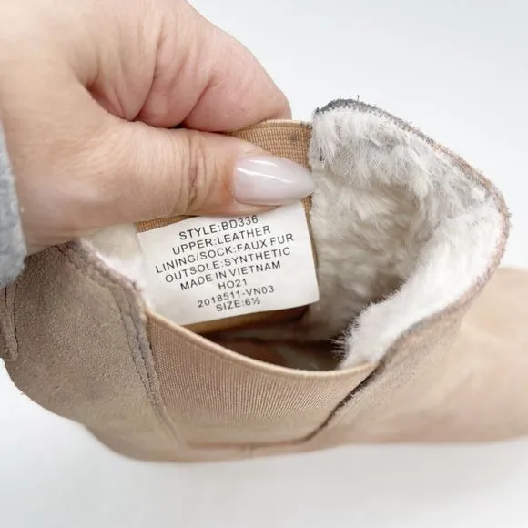 J. Crew Faux-fur Lined Clog Suede Boots Womens Size 6.5 Beige Wood Sole Chelsea