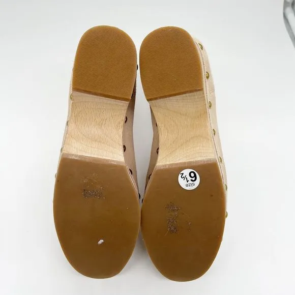 J. Crew Faux-fur Lined Clog Suede Boots Womens Size 6.5 Beige Wood Sole Chelsea