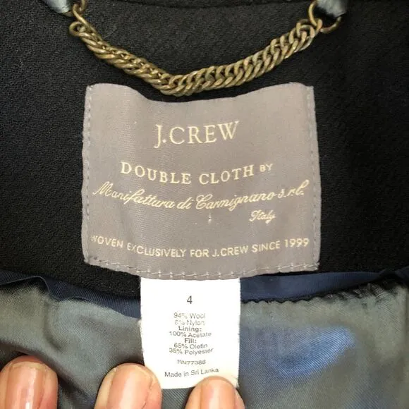 J. Crew Lady Day Coat Womens Black Winter Long Line Italian Double Cloth Wool 4