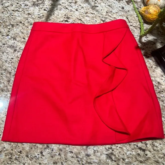J. CREW Poppy Red RUFFLE MINI SKIRT IN DOUBLE-SERGE WOOL A-Line 4