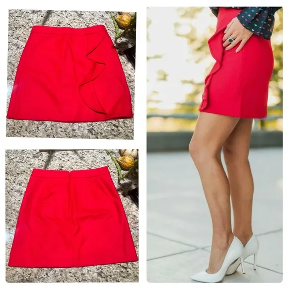 J. CREW Poppy Red RUFFLE MINI SKIRT IN DOUBLE-SERGE WOOL A-Line 4