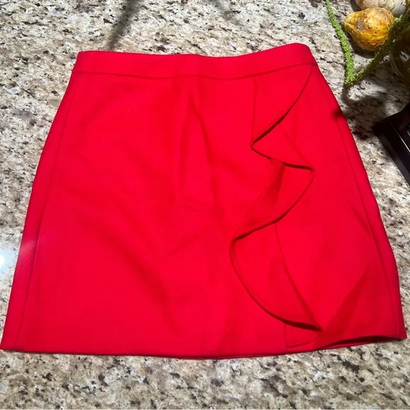 J. CREW Poppy Red RUFFLE MINI SKIRT IN DOUBLE-SERGE WOOL A-Line 4