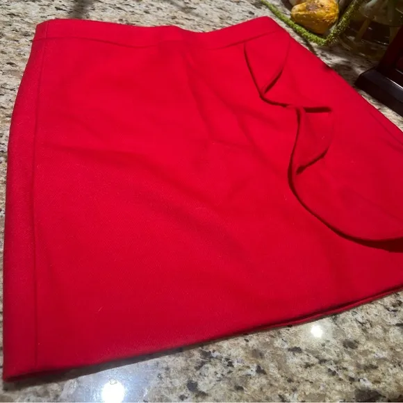 J. CREW Poppy Red RUFFLE MINI SKIRT IN DOUBLE-SERGE WOOL A-Line 4
