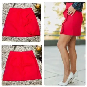 J. CREW Poppy Red RUFFLE MINI SKIRT IN DOUBLE-SERGE WOOL A-Line 4