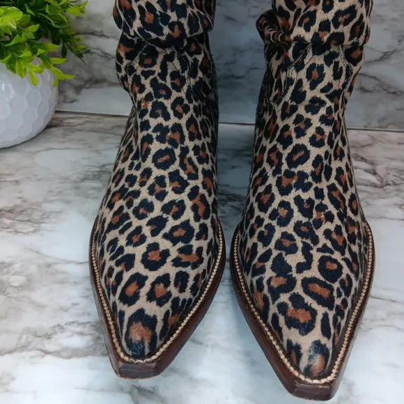 JAR BOOT'S Men Western Boots Leopard leather size 7 Cowboy Brown Pointed Toe