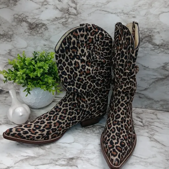 JAR BOOT'S Men Western Boots Leopard leather size 7 Cowboy Brown Pointed Toe